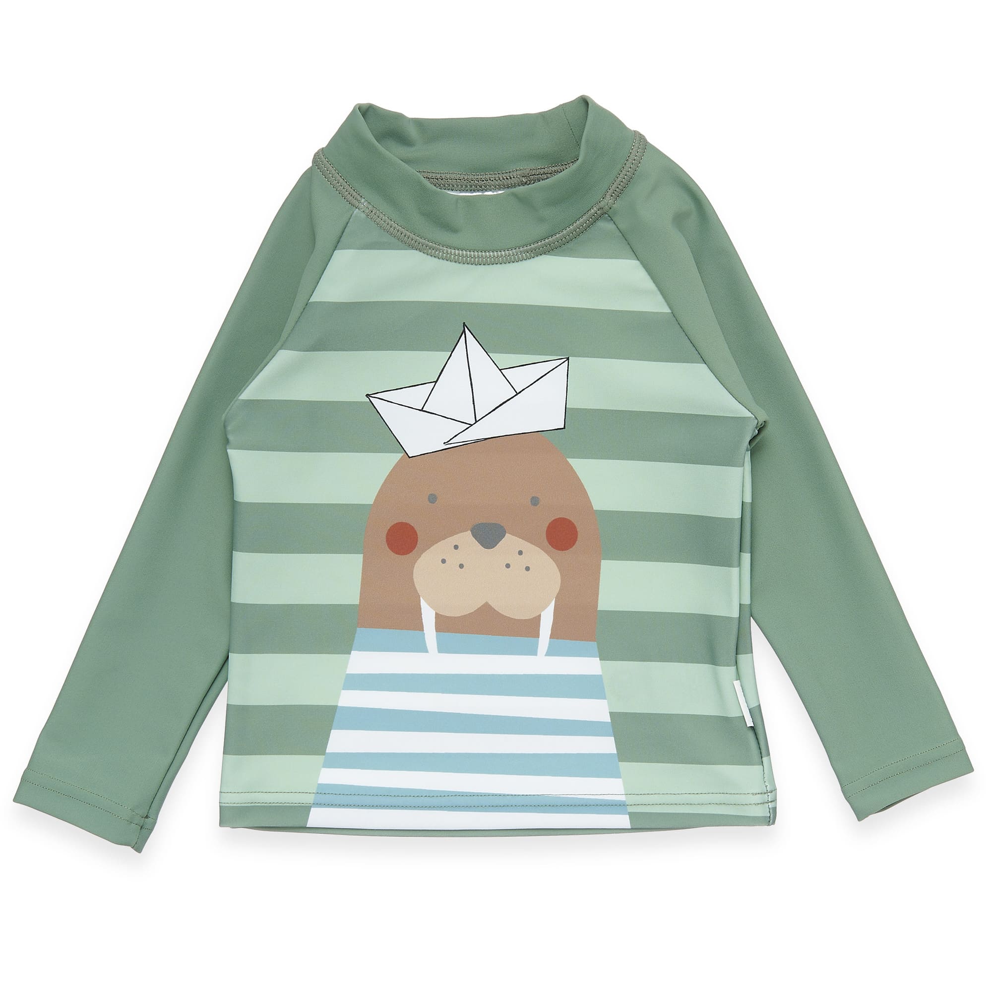 Kn Badeshirt 1/1 stripe grün Walross Little one Front Image Open Box