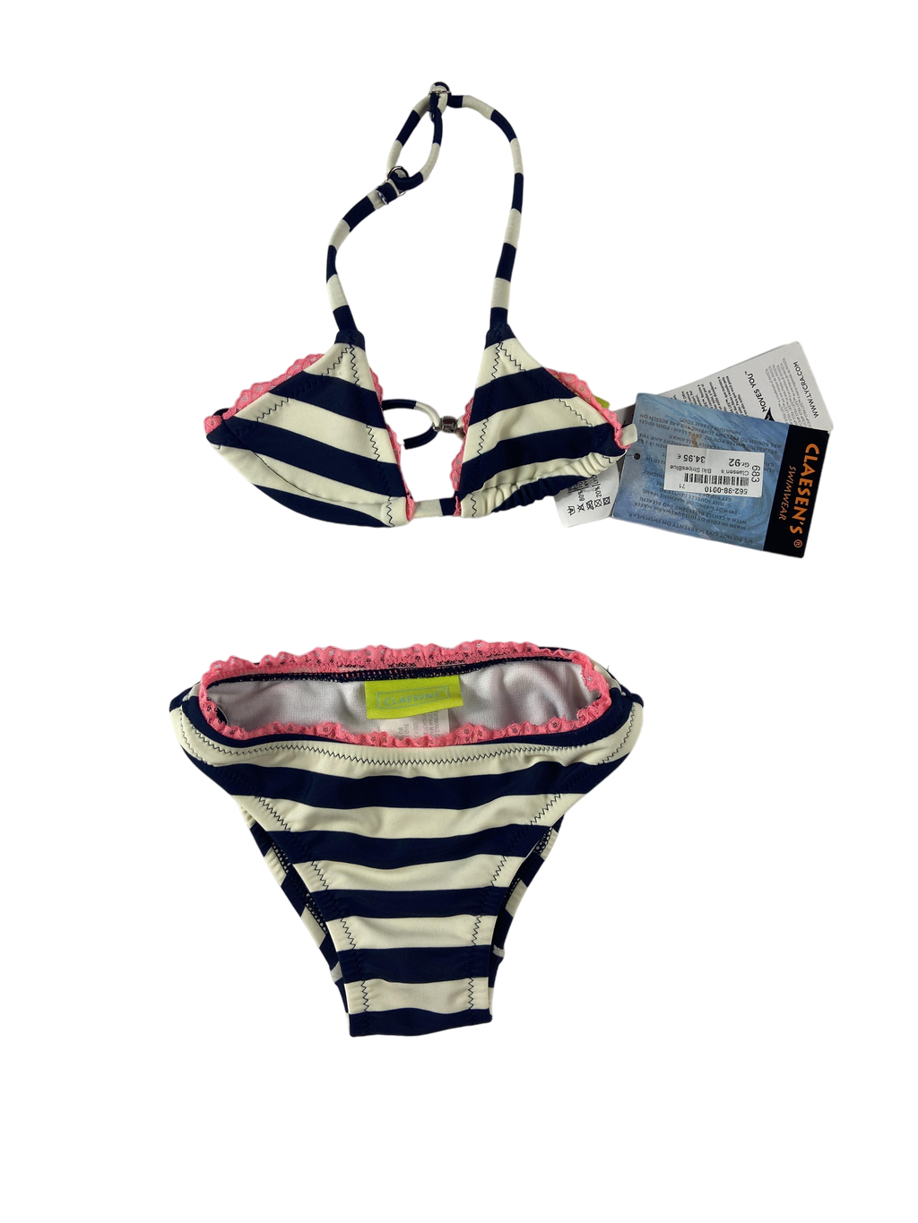 Bikinis & Zweiteiler Badebekleidung Kleidung Bikini Gestreift mit pinker Spitze Front Image Last Season