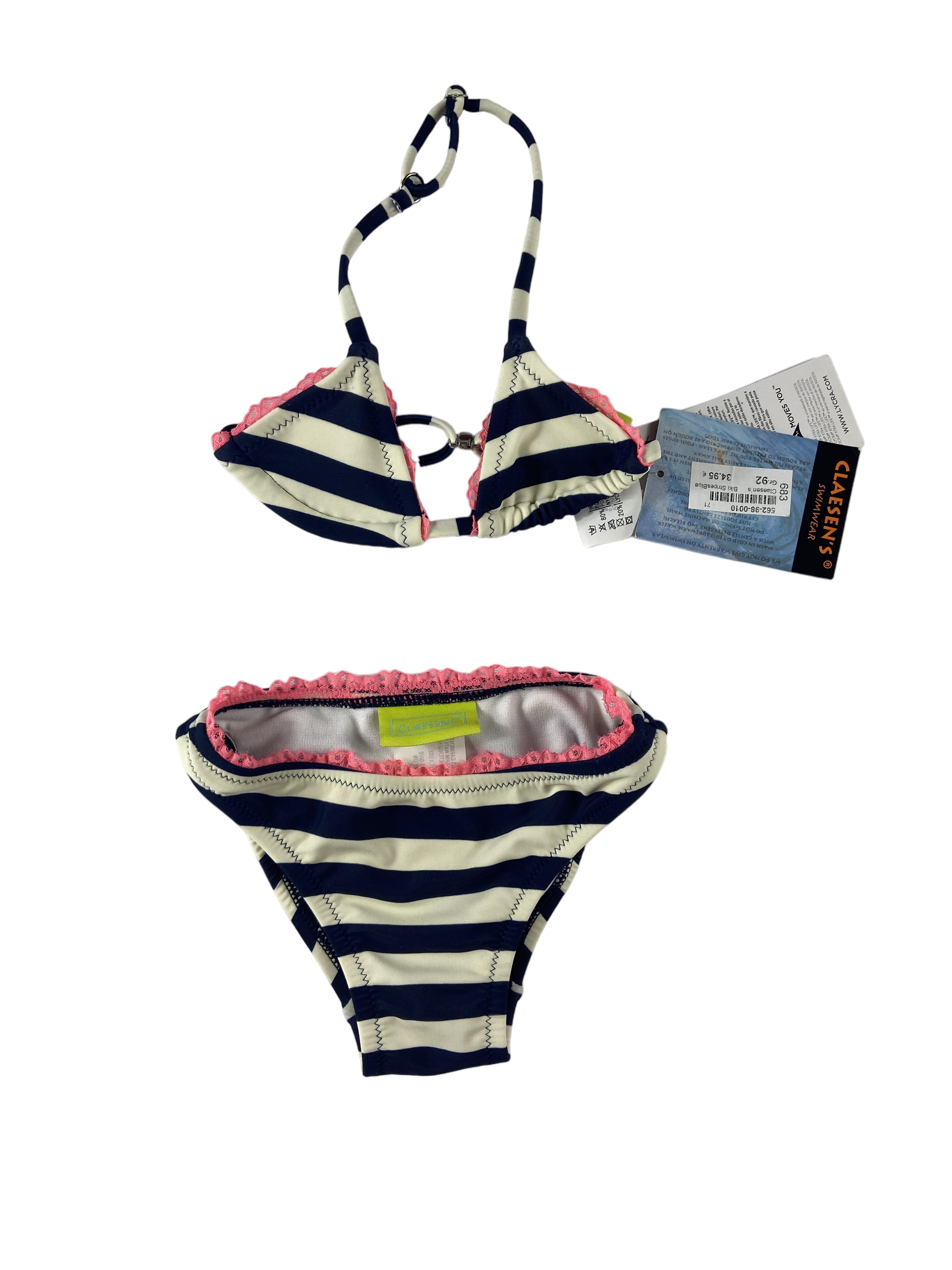 Bikinis & Zweiteiler Badebekleidung Kleidung Bikini Gestreift mit pinker Spitze Front Image Last Season