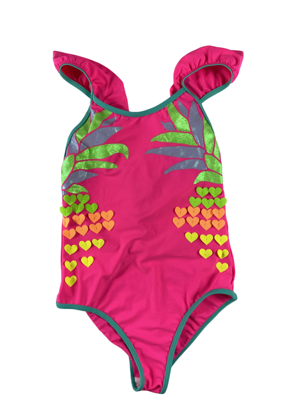 Badeanzüge Badebekleidung Kleidung Neon Badeanzug mit glitzerndem Aufdruck Front Image Last Season