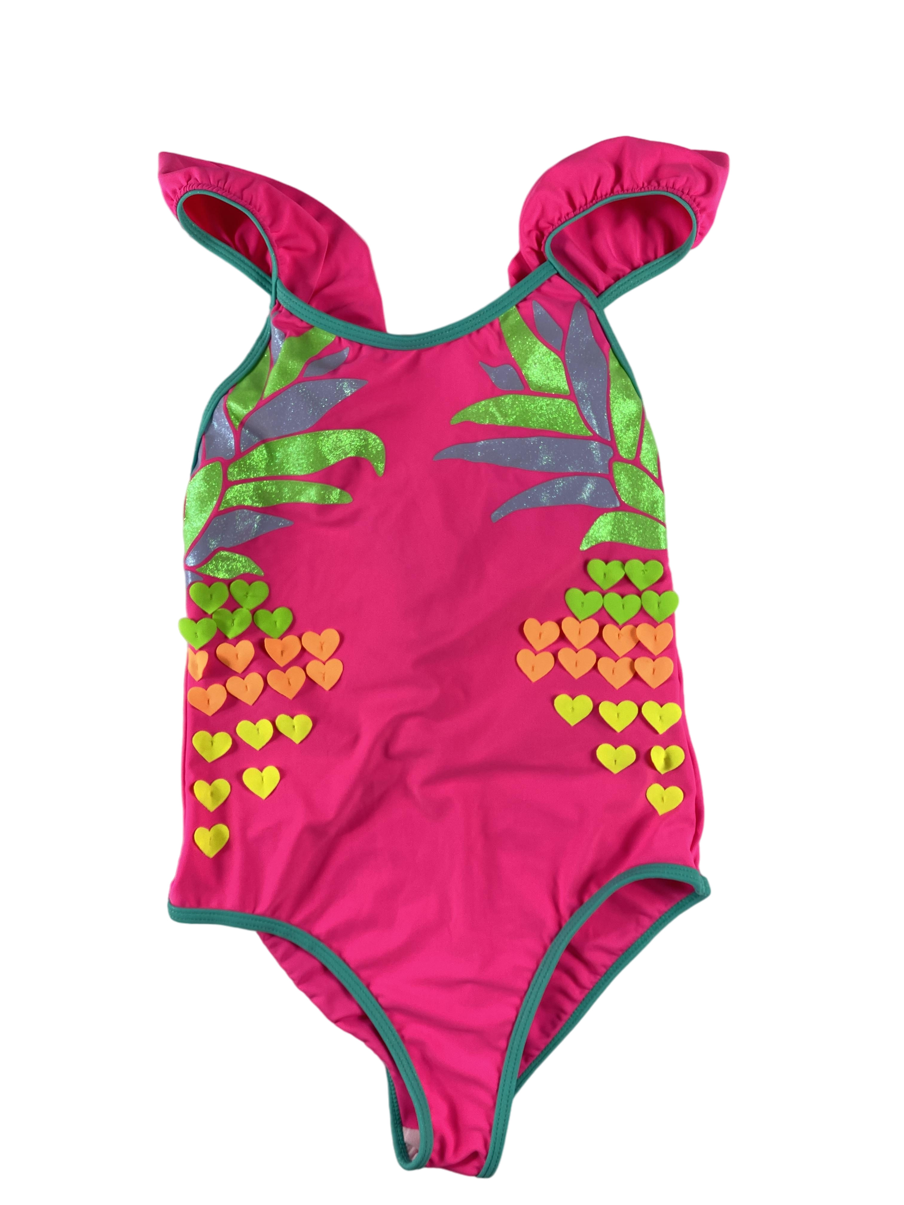 Badeanzüge Badebekleidung Kleidung Neon Badeanzug mit glitzerndem Aufdruck Front Image Last Season