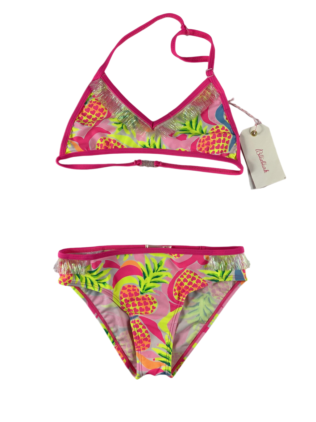 Badeanzüge Badebekleidung Kleidung Neon Bikini mit glitzernden Volants Front Image Last Season