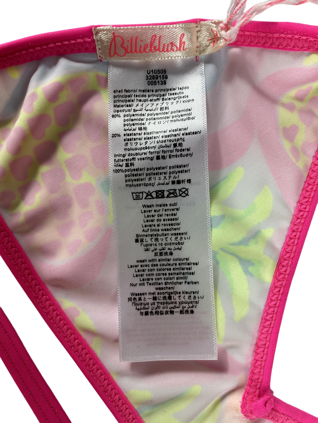 Badeanzüge Badebekleidung Kleidung Neon Bikini mit glitzernden Volants Label Image Last Season