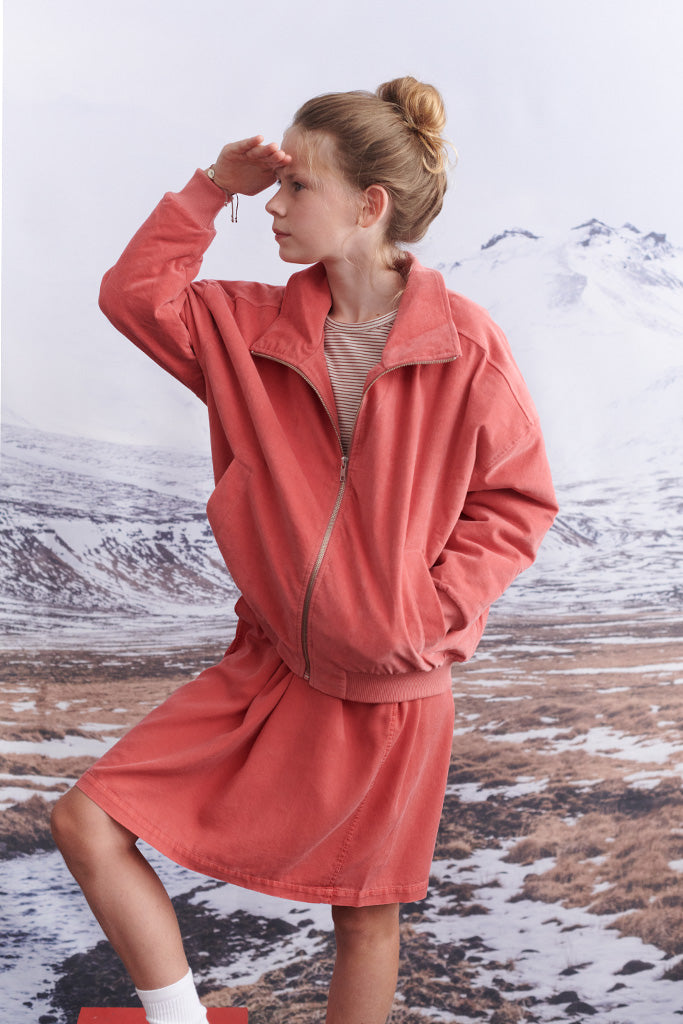 Louisa Jacke in ausgewaschenem pink mit olive farbenem Teddybär Futter 110/116