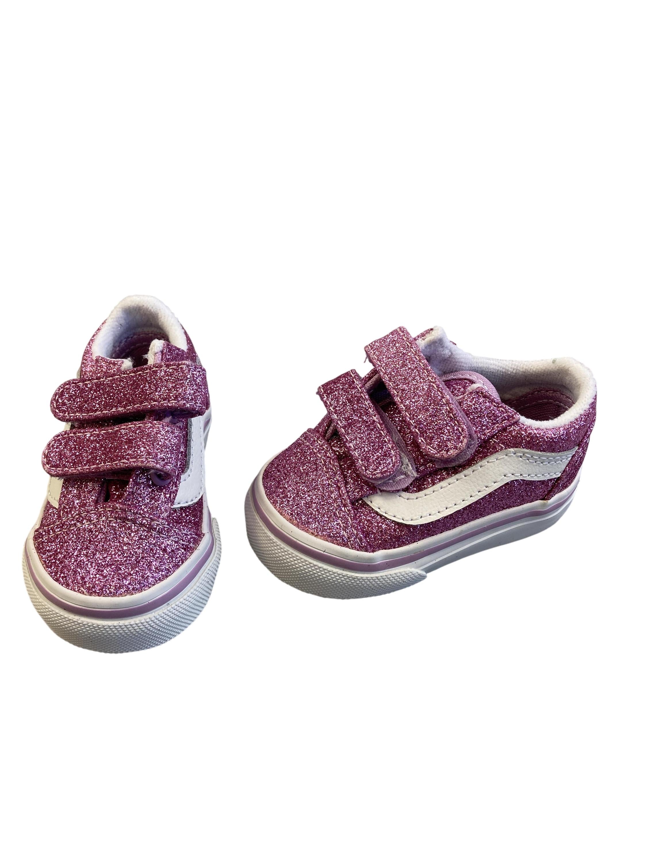 Klettschuhe Halbschuhe Schuhe Klettschuhe Old Skool V Glitter Lilac Vans Front Image Second Hand