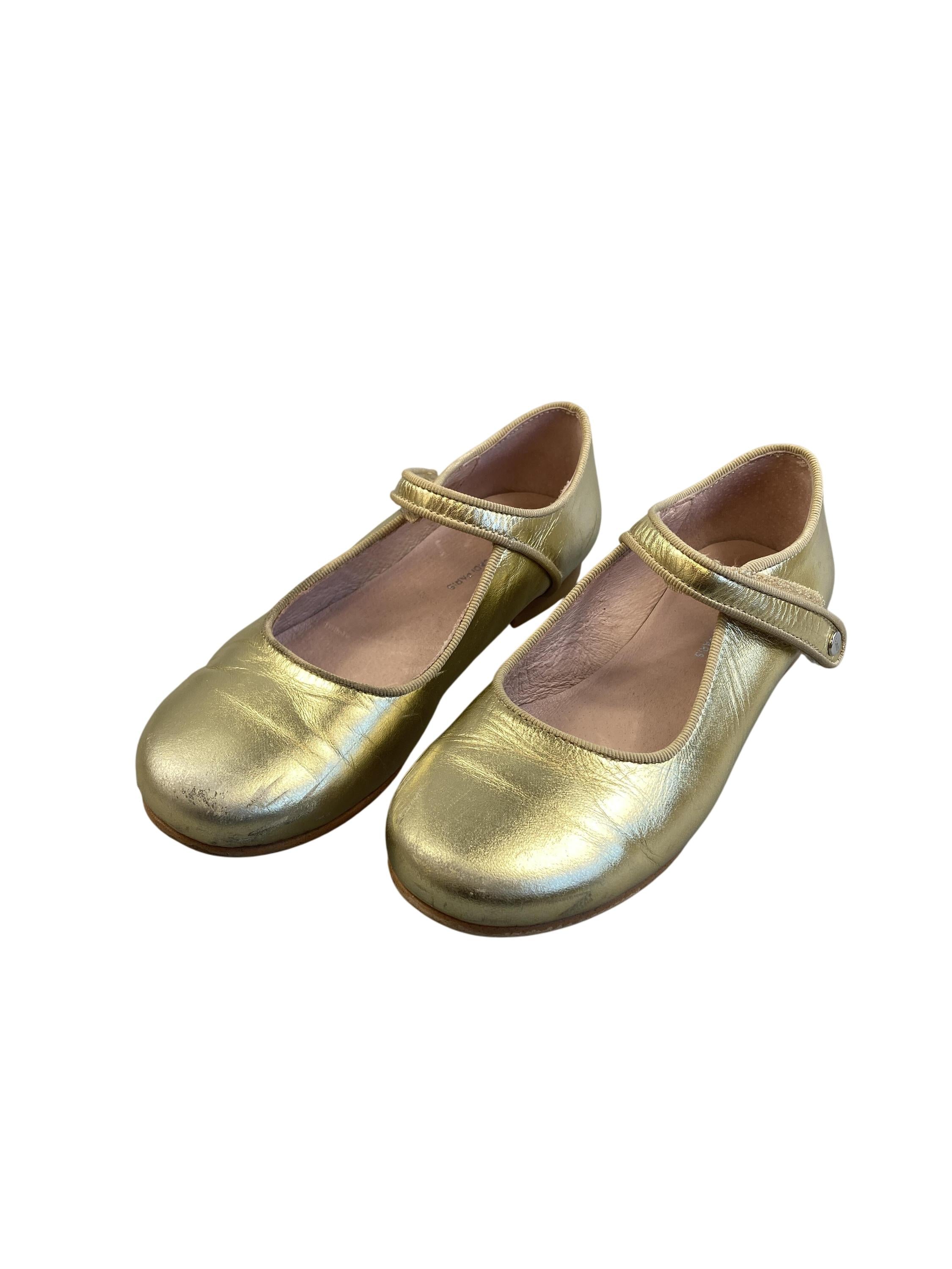 Ballerinas & Spangenschuhe Schuhe Riemchenschuhe Ballerinas Gold Jacadi Front Image Second Hand