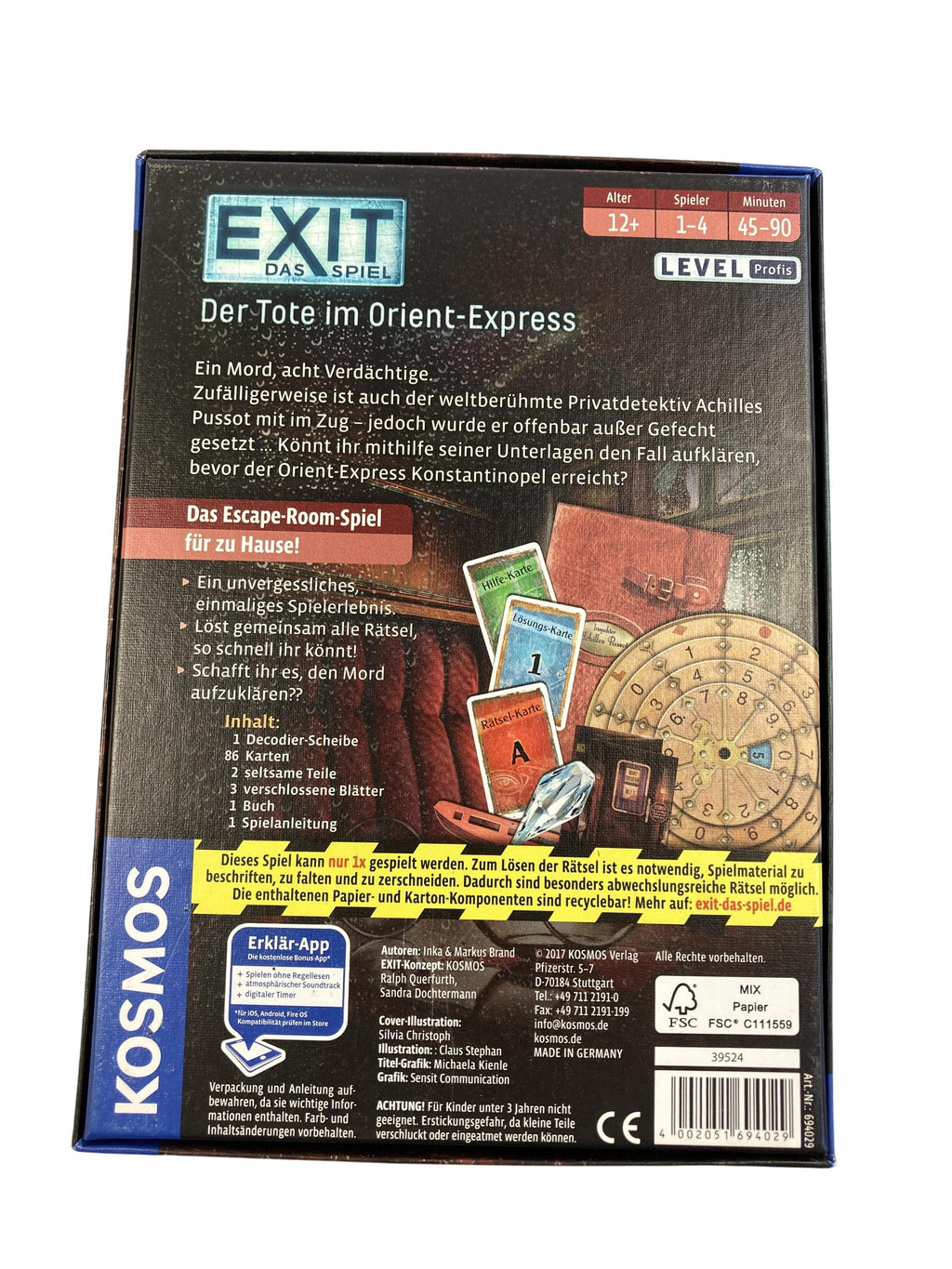 Brett- / Gesellschaftsspiele Spielen & Lernen Exit das Spiel: Der Tote im Orient-Express KOSMOS Rear Image Second Hand
