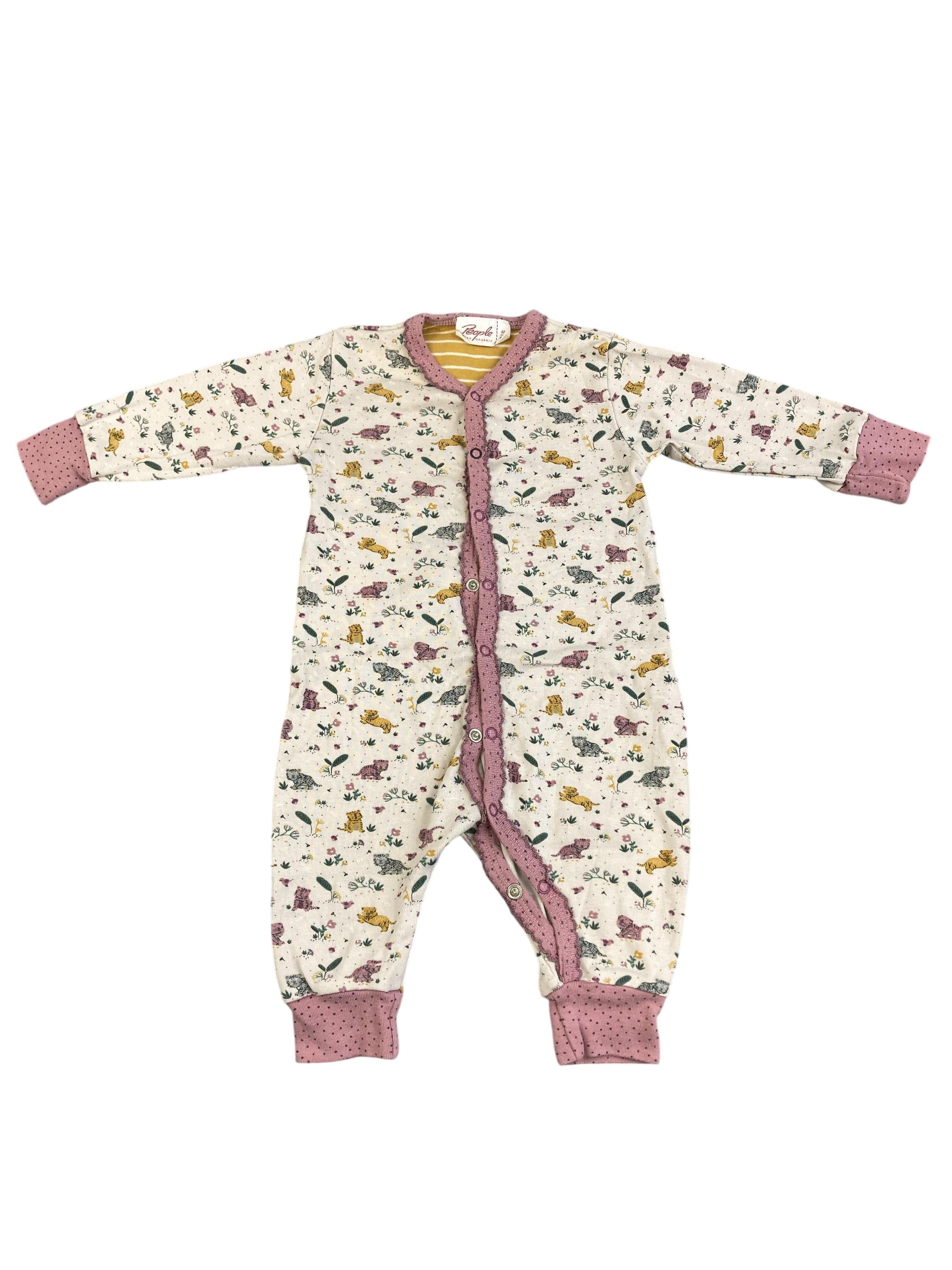 Schlafanzüge einteilig Schlafanzüge Kleidung Langarmschlafanzug Blumen Tiger People Wear Organic Front Image Second Hand