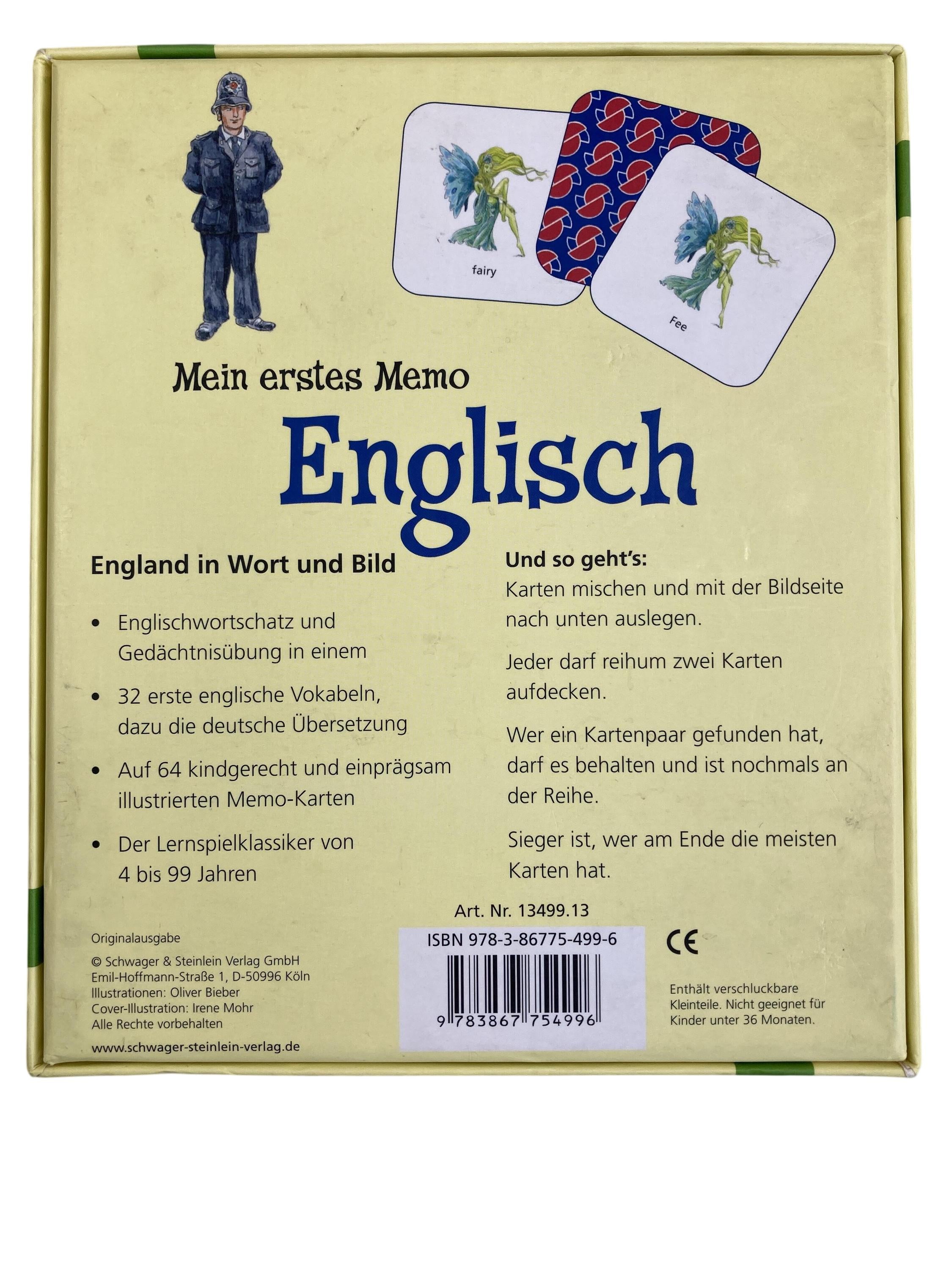 Memorys Brettspiele Spielen & Lernen Mein erstes Memo - Englisch Schwager & Steinlein Verlag Rear Image Second Hand