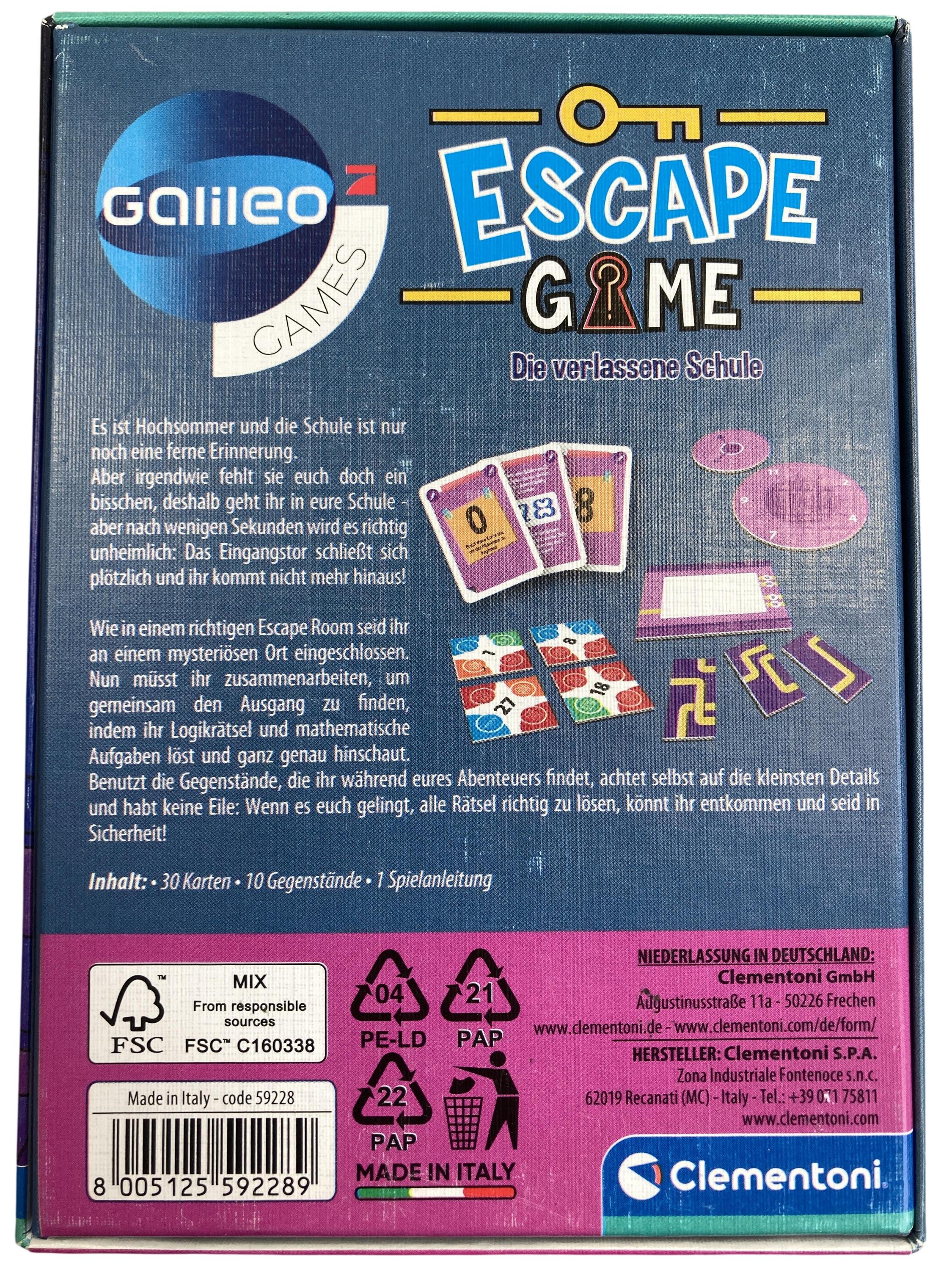 Sonstige Rollenspiele Rollenspiele Spielen & Lernen Escape Game - Die verlassene Schule Clementoni Rear Image Second Hand