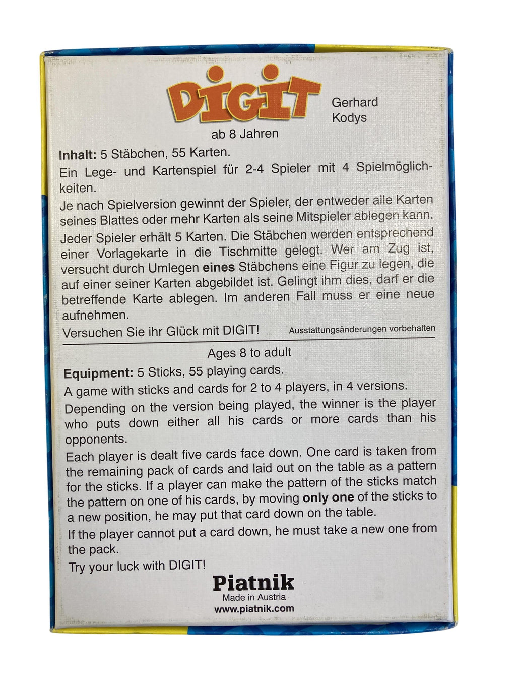 Kartenspiele Brett- / Gesellschaftsspiele Spielen & Lernen Digit Piatnik Rear Image Second Hand