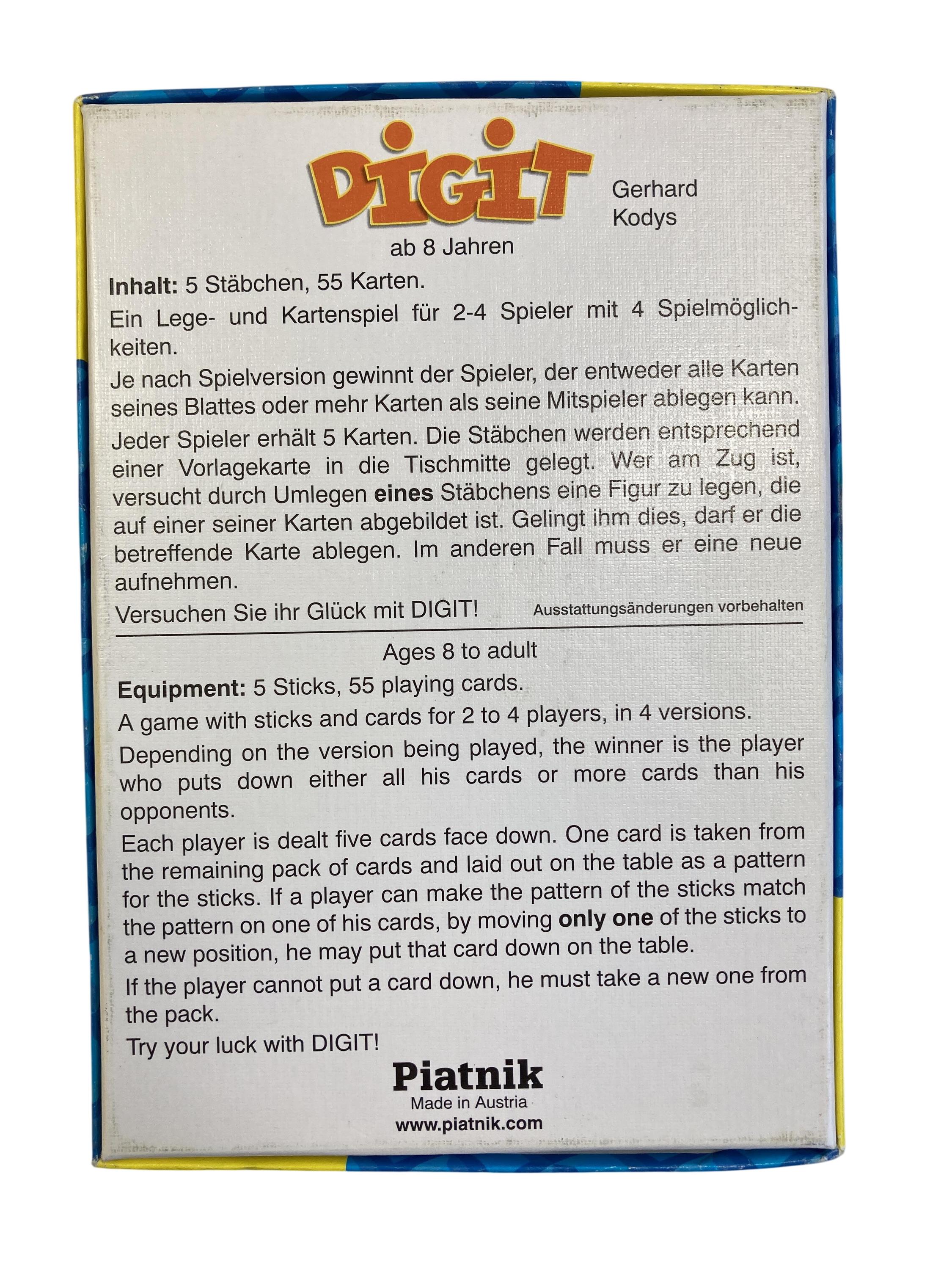 Kartenspiele Brett- / Gesellschaftsspiele Spielen & Lernen Digit Piatnik Rear Image Second Hand