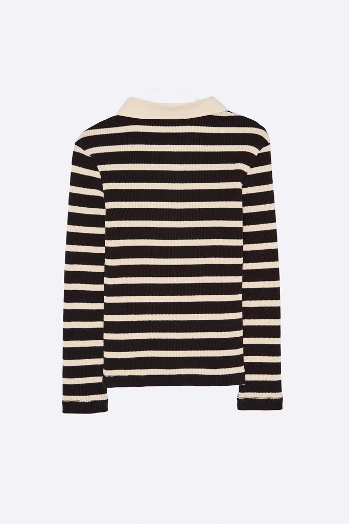 Taza Longsleeve in schwarz / cremefarben gestreiftem  Rippjersey 86/92