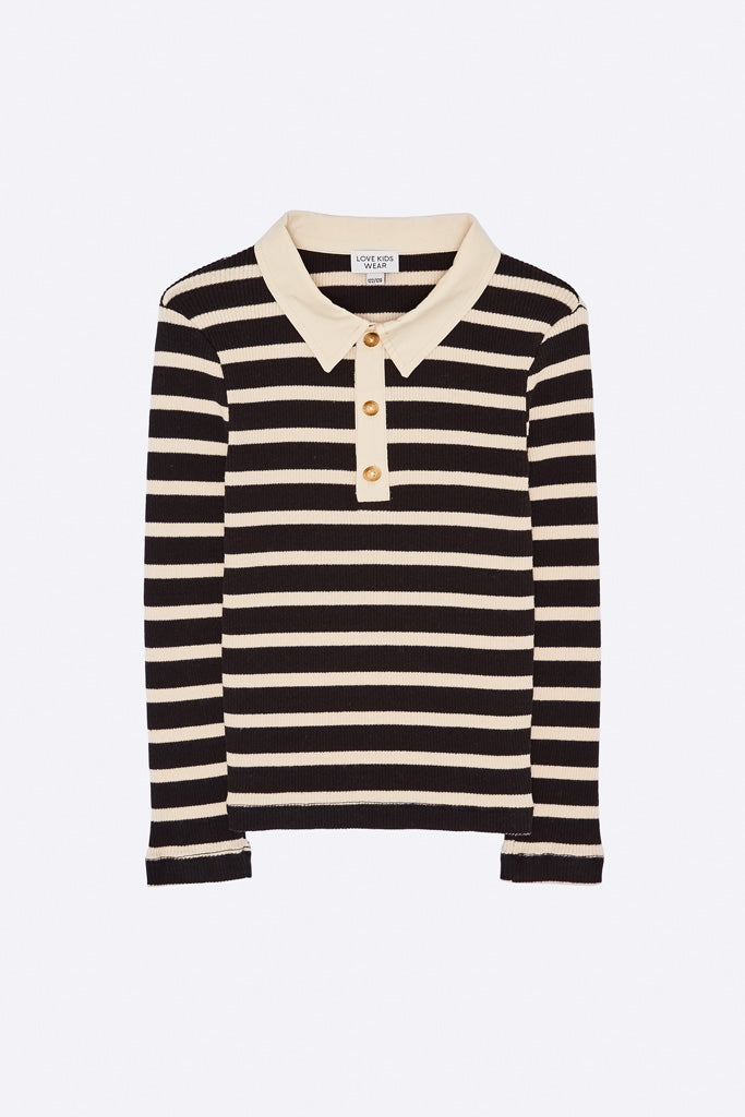 Taza Longsleeve in schwarz / cremefarben gestreiftem  Rippjersey 86/92