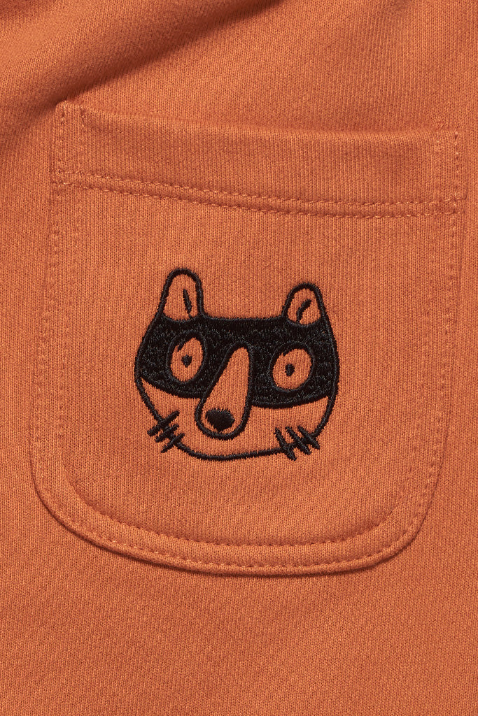 Luca Hose in rostbraun mit Waschbär Stickerei für Kinder