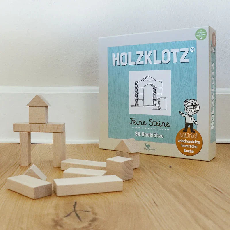 Magellan Feine Steine – 30 Holzbauklötze in klarer, geometrischer Form, perfekt für Kinder ab 2 Jahren